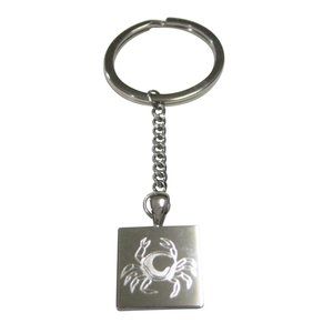 Silver Toned Square Etched Crab Pendant Keychain
